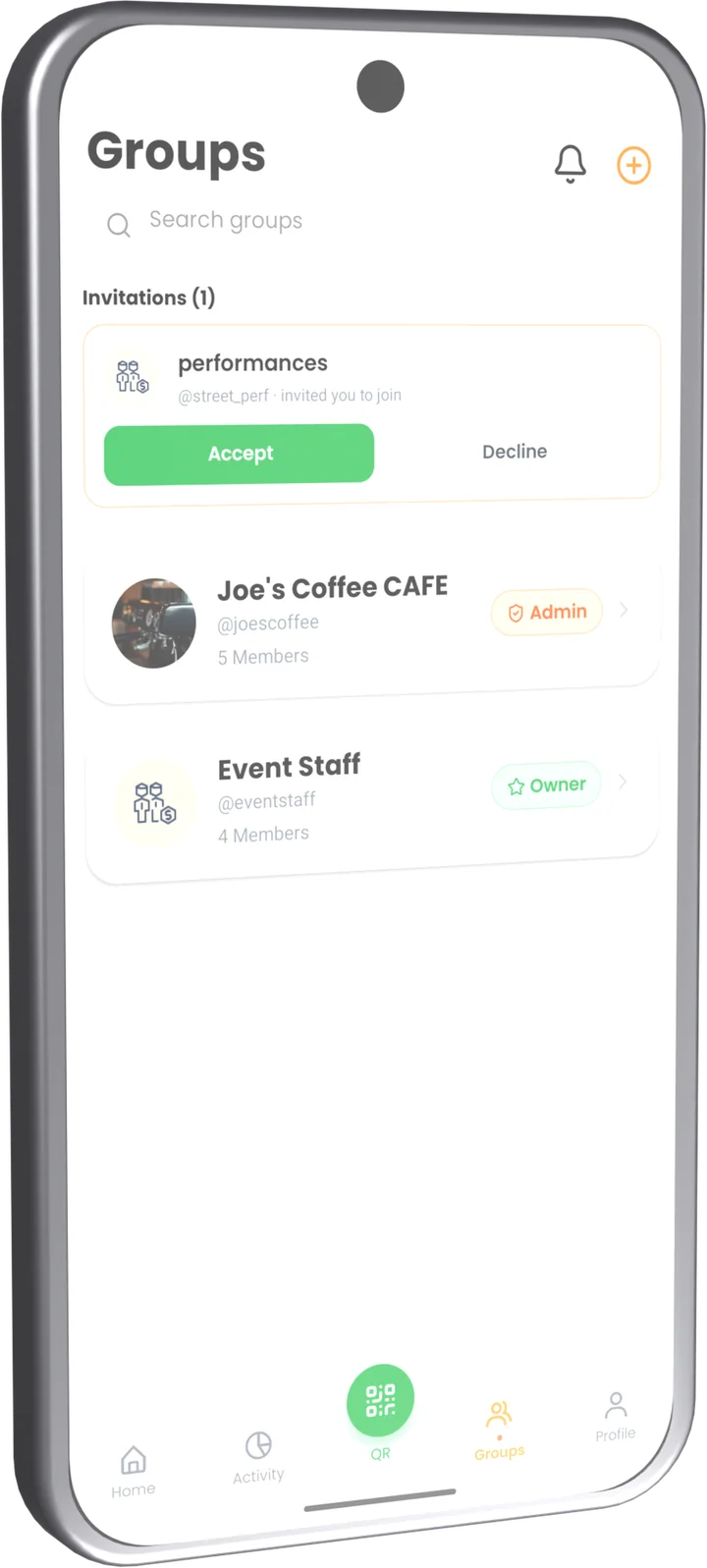 TipIns groups screen with invitations