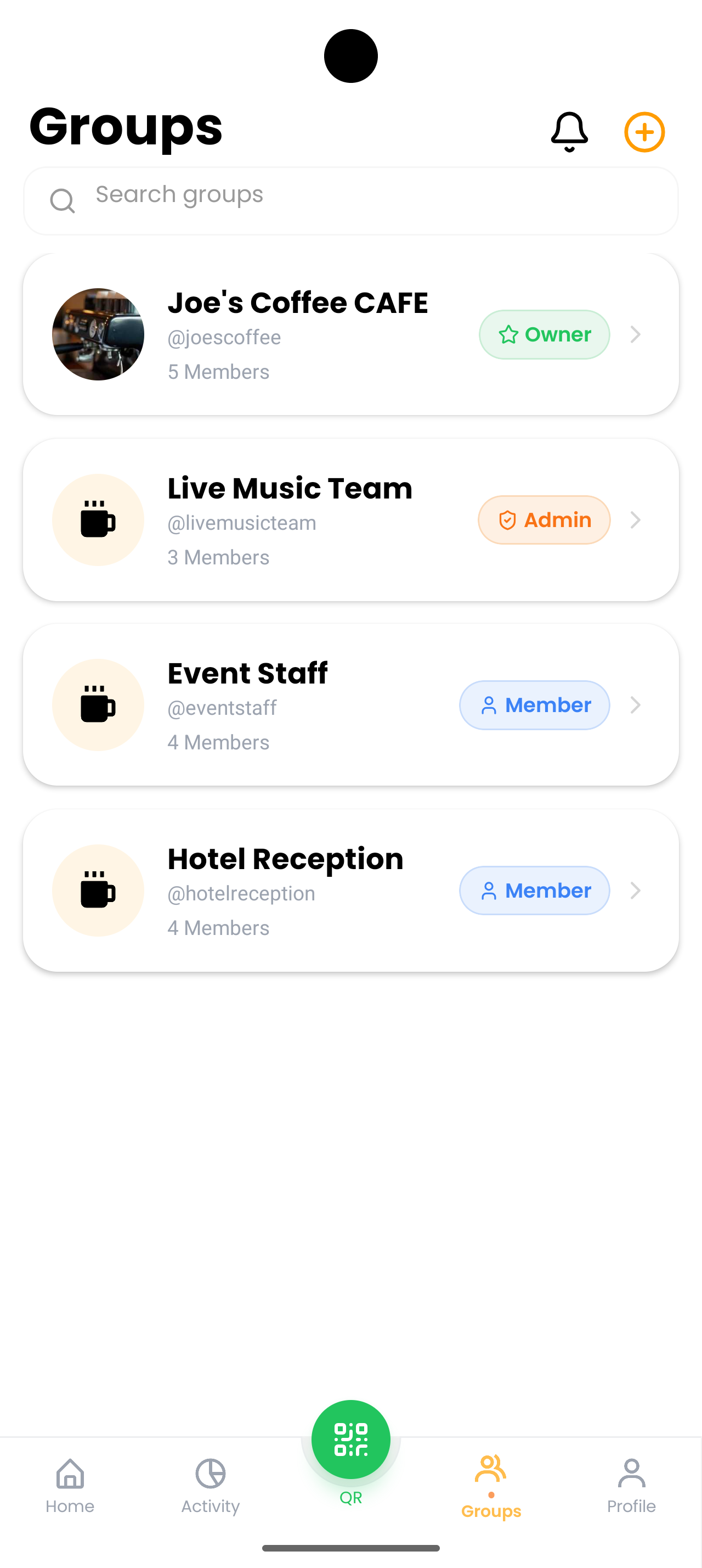 TipIns groups screen