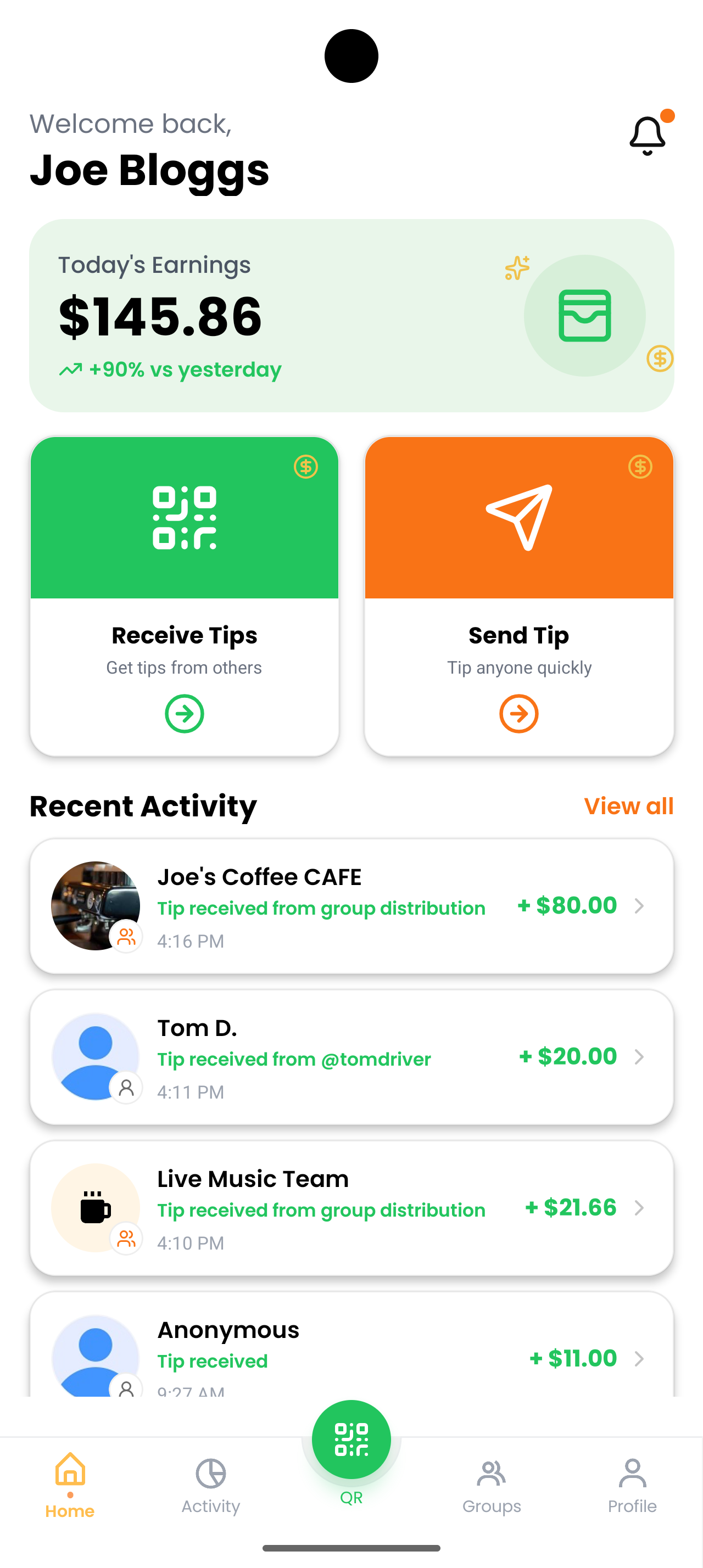 TipIns app home screen
