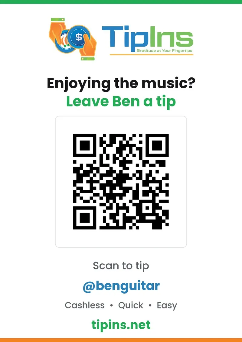 A busking sign with a large QR code for card tips