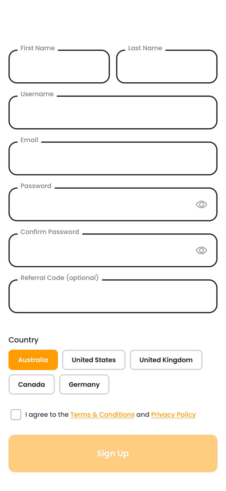 Tipins signup screen